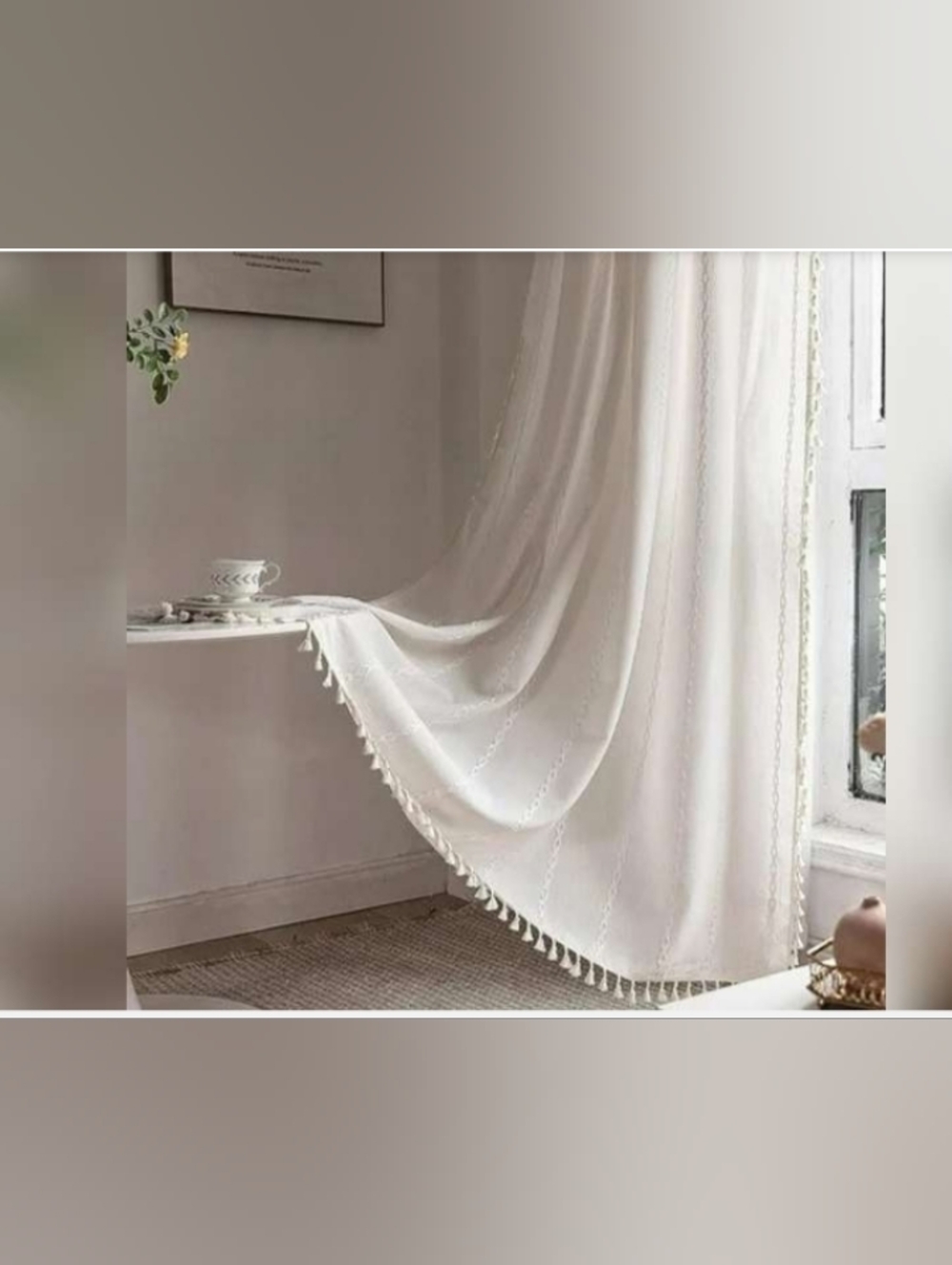 Psoiuetr White Boho Curtains for Bedroom Living Room Linen. On panel. W-52x63L